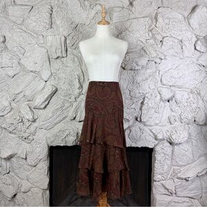 Lauren Ralph Lauren Tiered Silk Skirt Burgundy Paisley | 12P